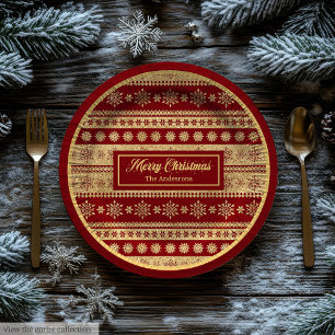 Christmas Paper Plates Elegant Red Gold Holiday