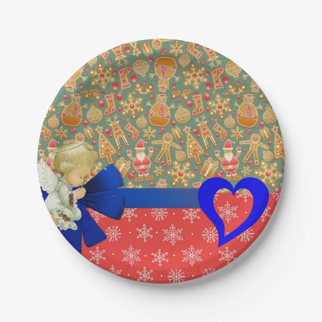 Christmas Paper Plates, Merry Christmas Angel Plate (Front)
