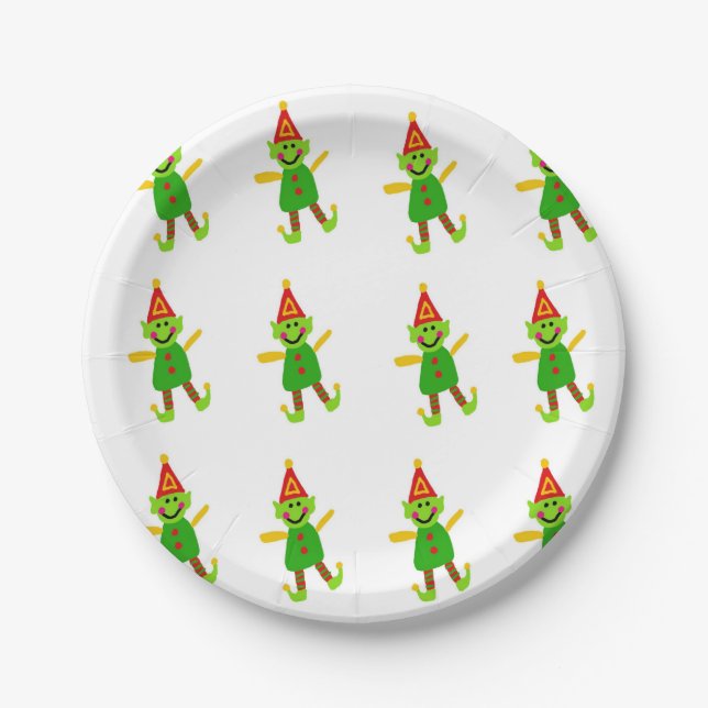 Christmas Paper Plates, Merry Christmas Elf Paper Plate (Front)
