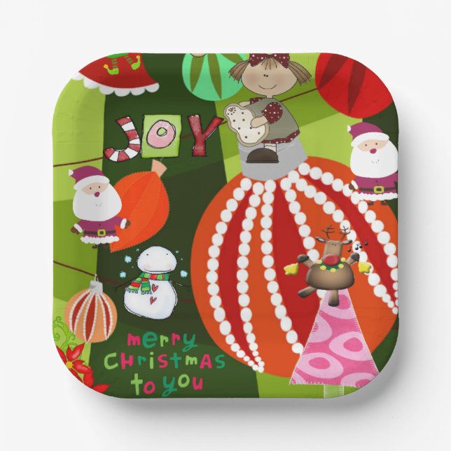 Christmas Paper Plates, Merry Christmas Elf Paper Plate (Front)