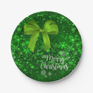 Christmas Paper Plates, Merry Christmas, Green Bow Paper Plate
