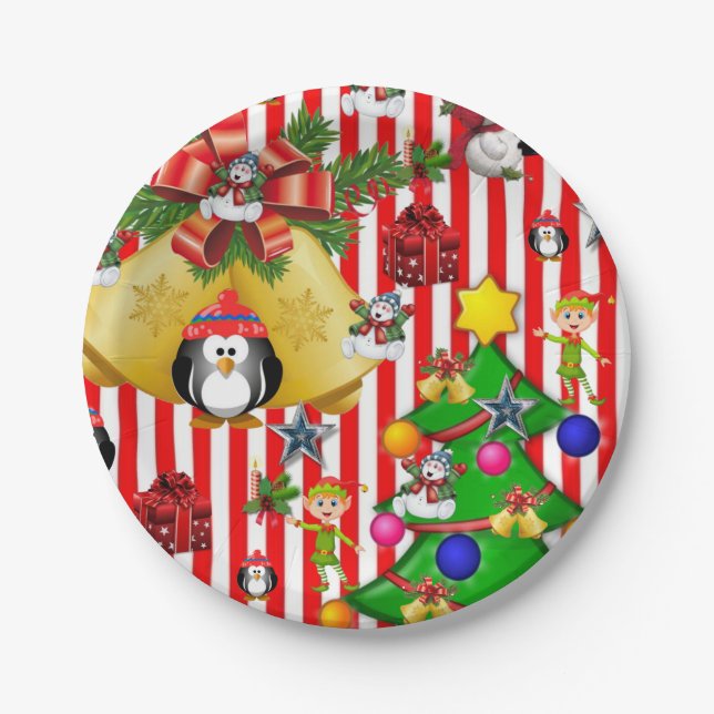 Christmas Paper Plates, Merry Christmas Penguin Plate (Front)