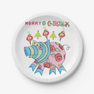 Christmas Paper Plates, Merry Christmas Pig Plate