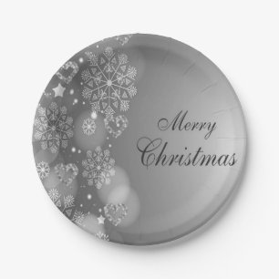 Christmas Paper Plates, Merry Christmas Silver Plate