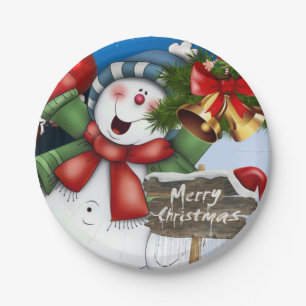 Christmas Paper Plates, Merry Christmas Snowman Plate