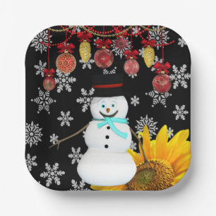 Christmas Paper Plates, Merry Christmas Snowman  Plate