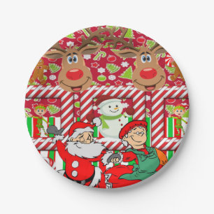 Christmas Paper Plates, Merry Reindeer Santa Elf Plate