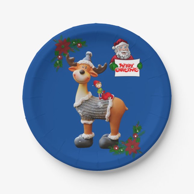 Christmas Paper Plates, Moose Paper Plate (Front)