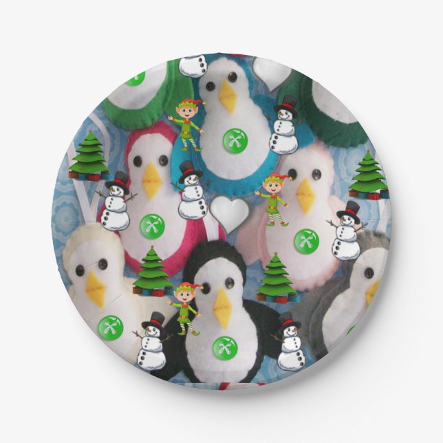 Christmas Paper Plates, Penguin Paper Plate (Front)