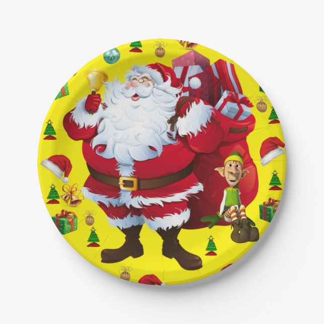 Christmas Paper Plates, Santa, Elf Paper Plate (Front)