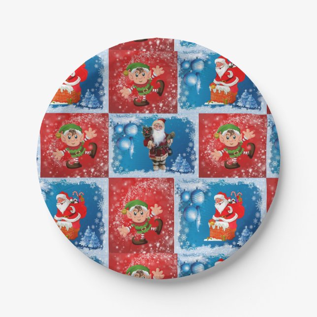 Christmas Paper Plates, Santa, Elf Plate (Front)