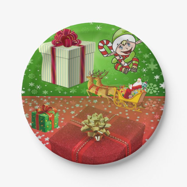 Christmas Paper Plates, Santa , Elf Plate (Front)