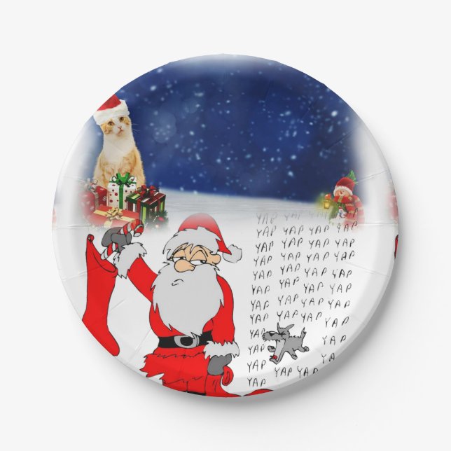 Christmas Paper Plates, Santa Kitten Plate (Front)