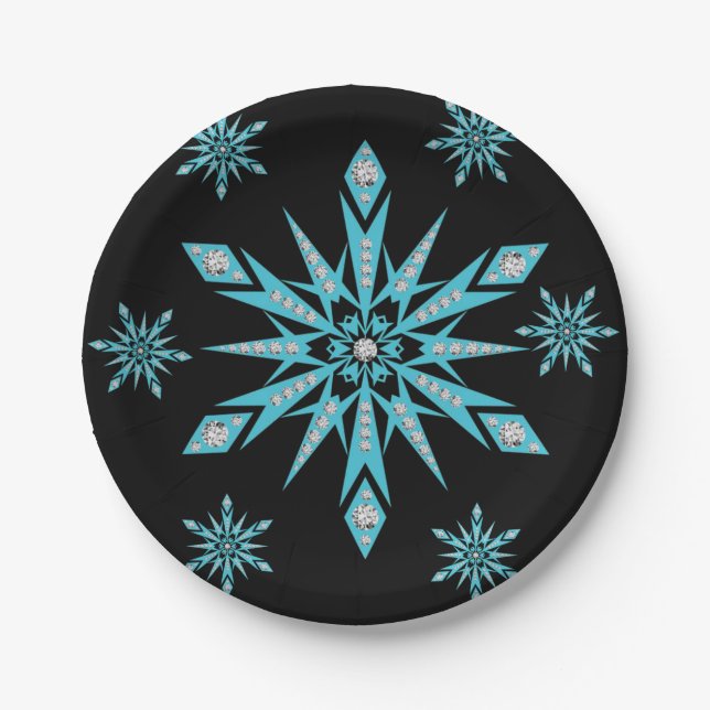 Christmas Paper Plates, Snowflakes Plate (Front)