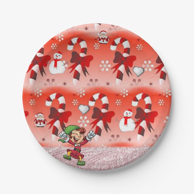 Christmas Paper Plates, Snowman, Elf Plate (Front)