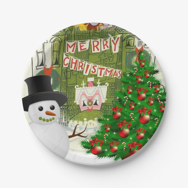 Christmas Paper Plates, Snowman Paper Plate (Front)