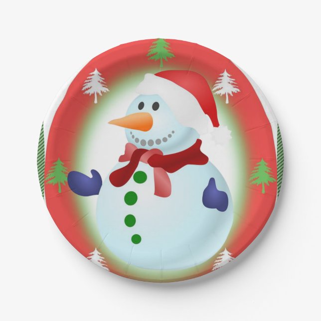 Christmas Paper Plates, Snowman Plate (Front)