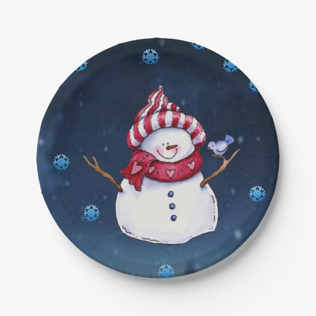 Christmas Paper Plates, Snowman Plate (Front)