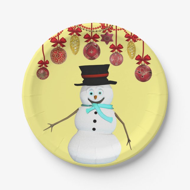 Christmas Paper Plates, Snowman Plate (Front)