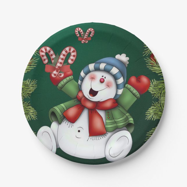 Christmas Paper Plates, Snowman Plate (Front)