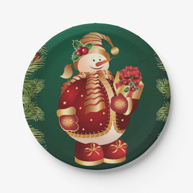 Christmas Paper Plates, Snowman Plate (Front)