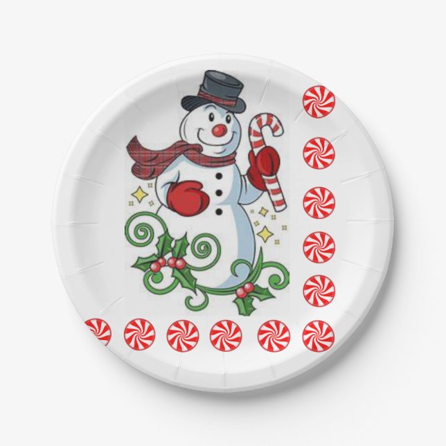 Christmas Paper Plates, Snowman Plate (Front)