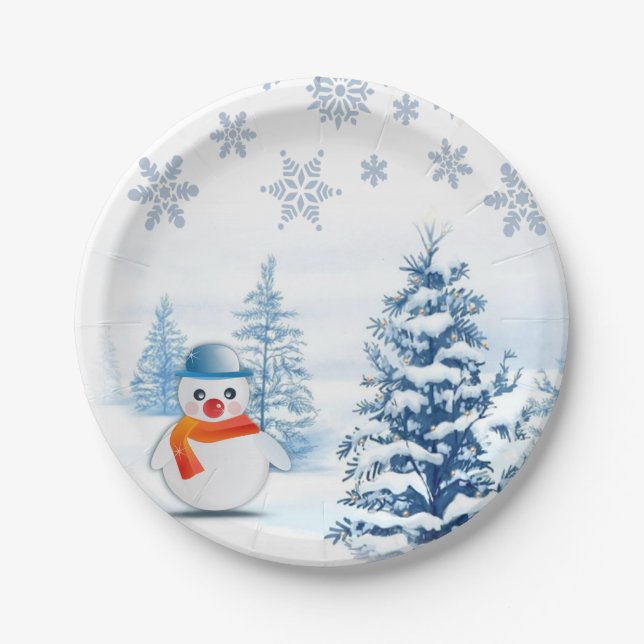 Christmas Paper Plates, Snowman Plate (Front)