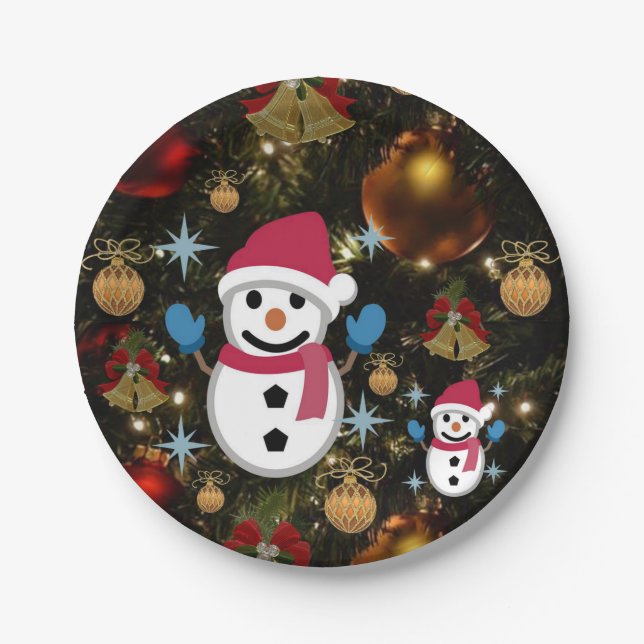 Christmas Paper Plates, Snowman Plate (Front)