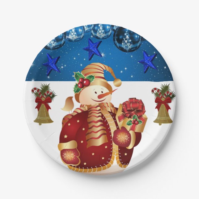 Christmas Paper Plates, Snowman Plate (Front)