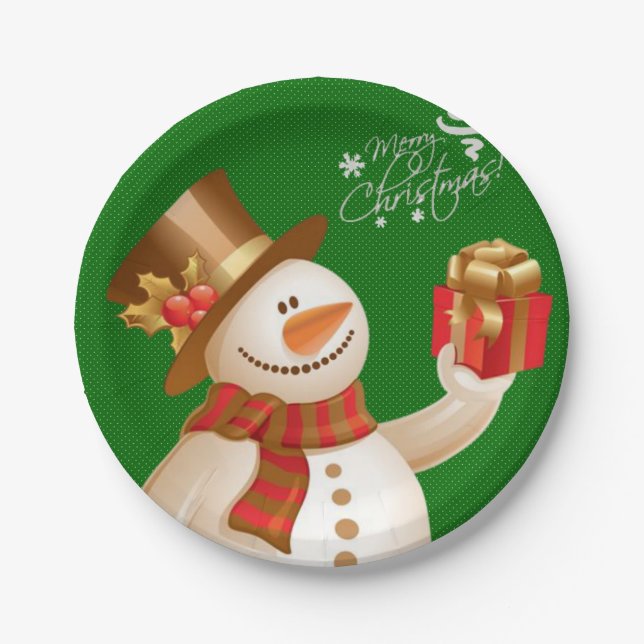 Christmas Paper Plates, Snowman Plate (Front)