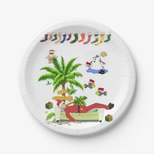 Christmas Paper Plates, Summer Beach Bum Santa Plate