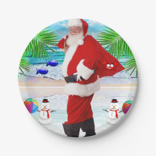 Christmas Paper Plates, Summer Beach Bum Santa Plate