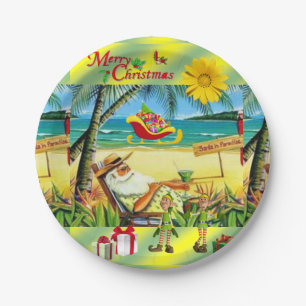 Christmas Paper Plates, Summer Beach Bum Santa Plate