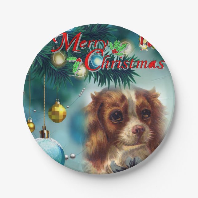 Christmas Paper Plates, Vintage Dog Paper Plate (Front)