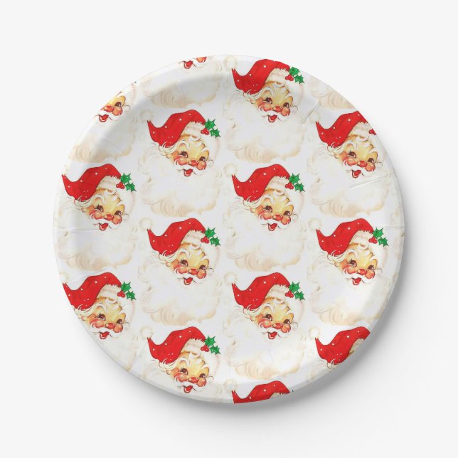 Christmas Paper Plates, Vintage Santa Paper Plate (Front)