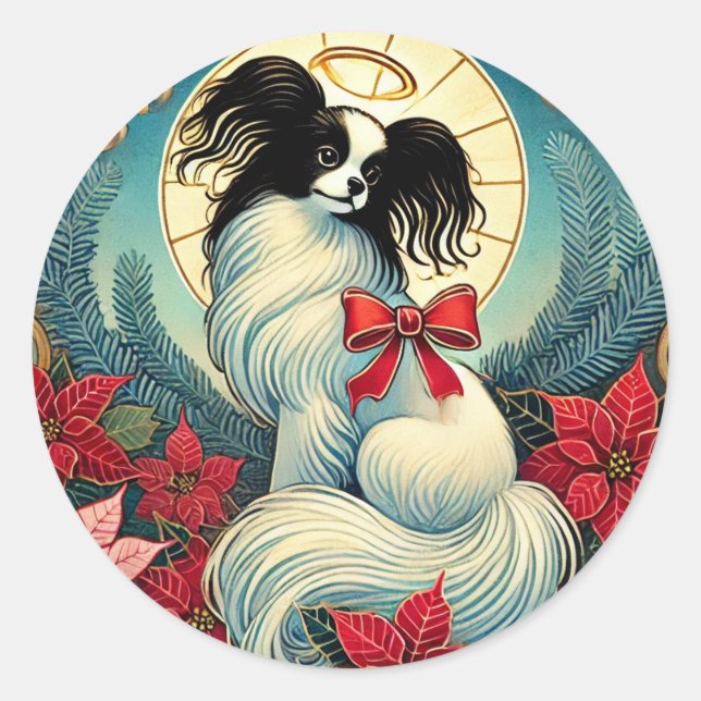 Christmas Papillon                                 Classic Round Sticker (Front)