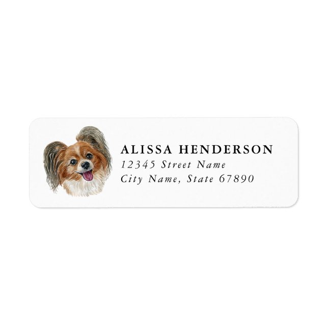 Christmas Papillon Dog Return Address Label (Front)
