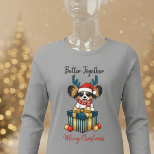 Christmas Papillon Reindeer Scarf Gift Graphic Tri-Blend Shirt