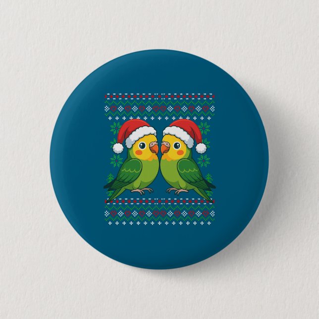 Christmas Parakeet Ugly Xmas Sweater Parakeets Lon 6 Cm Round Badge (Front)