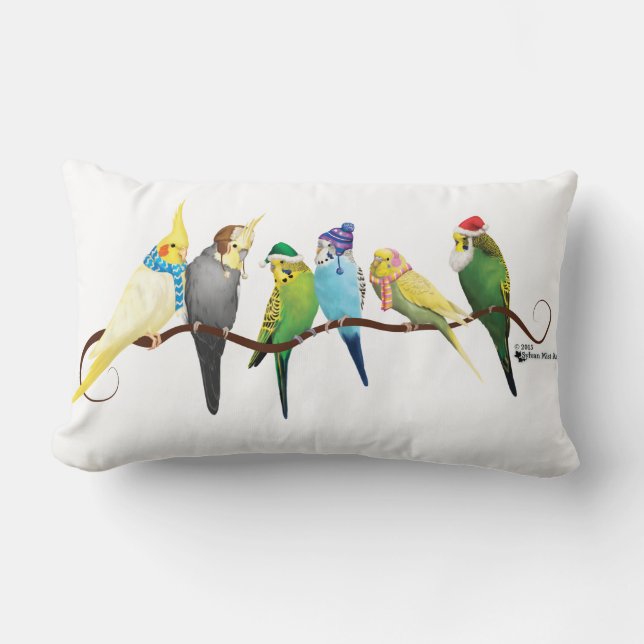 Christmas Parakeets & Cockatiels Lumbar Cushion (Front)