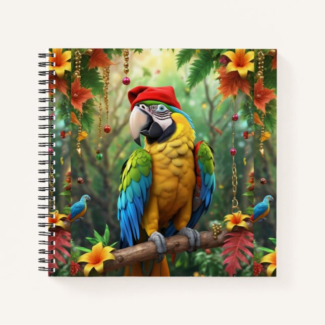 Christmas Parrot As Santa Claus-76349 Notebook (Front)