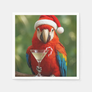 Christmas Parrot Holding a Cocktail Napkin