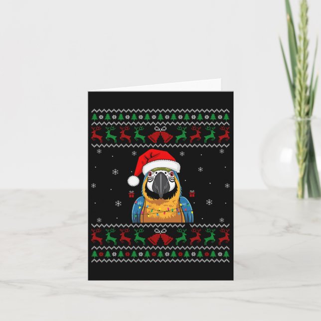 Christmas Parrot Ugly Sweater Santa Hat Lights Bir Card (Front)