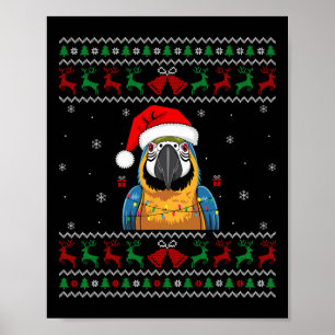 Christmas Parrot Ugly Sweater Santa Hat Lights Bir Poster