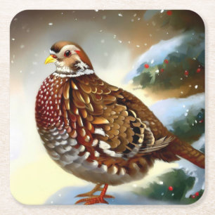 Christmas Partridge 1 Square Paper Coaster