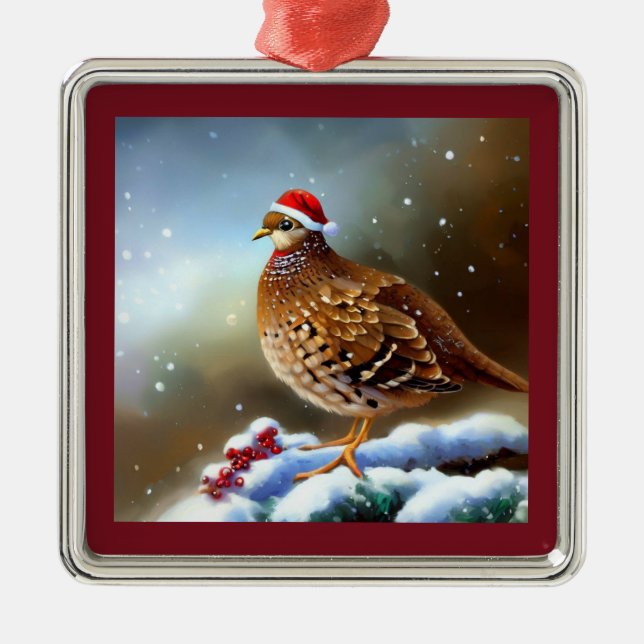 Christmas Partridge 2 Metal Tree Decoration (Front)