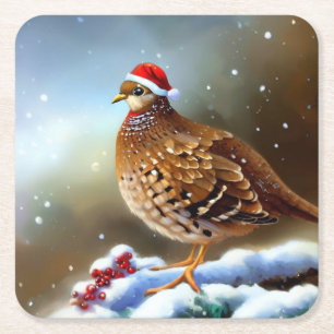 Christmas Partridge 2 Square Paper Coaster