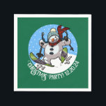 Christmas Party Add The Date Skiing Snowman Napkin<br><div class="desc">Brighten up your xmas gathering with these jolly paper napkins for a Christmas, winter sports or skiing themed party. Use "Personalise this template" to change the "Christmas Party! (plus date)" text to suit your occasion. Featuring an over excited snowman with a carrot nose, dashing downhill through the snow on skis,...</div>