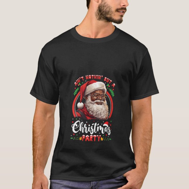 Christmas Party African American Santa Claus Afro  T-Shirt (Front)