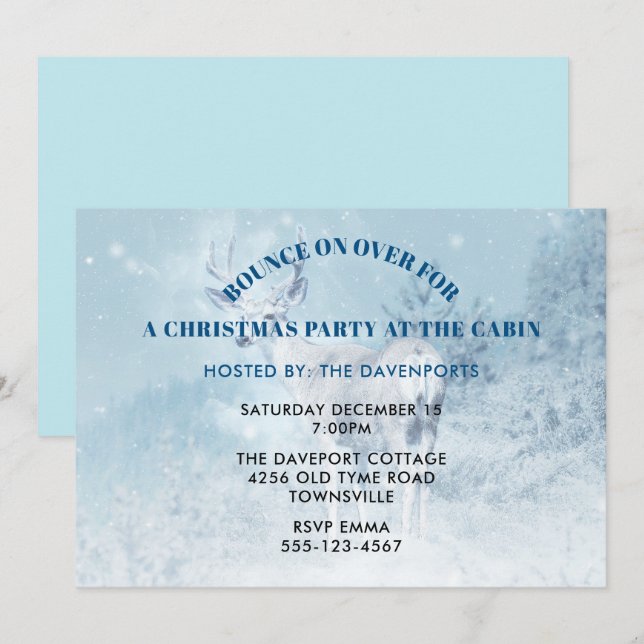 Christmas Party at the Cabin Wild Deer with Antler Invitation (Front/Back)